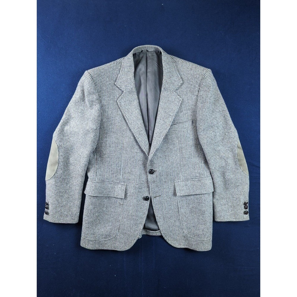 Tweed Speckled 42R Brown Blue/Grey Sport Coat w/ Elbow Patch VTG Leather Button